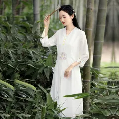 起念浅月新款禅意茶人服夏季复古汉元素禅修服刺绣中式外披女批发商品主图