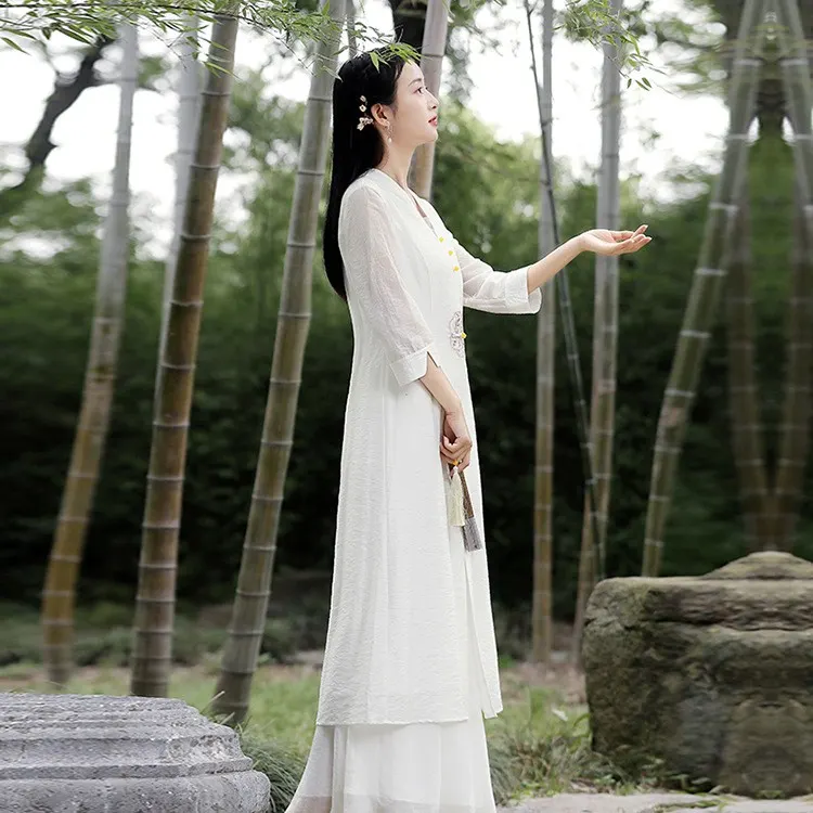 起念浅月新款禅意茶人服夏季复古汉元素禅修服刺绣中式外披女批发商品图片